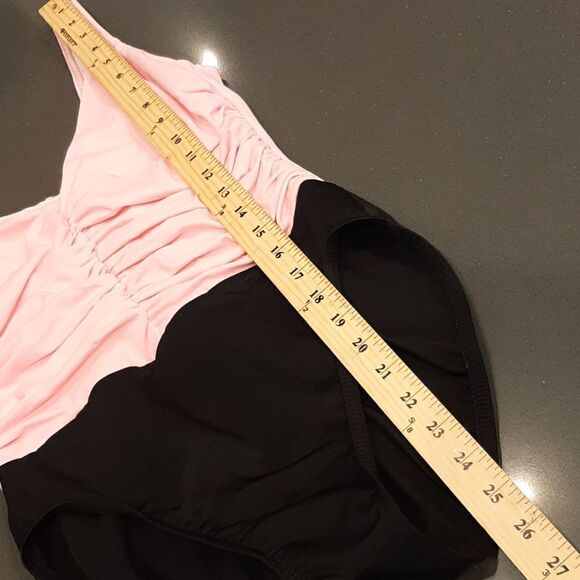 Trimshaper Pink and Black One Piece Rouched Swimsuit - Picture 7 of 11